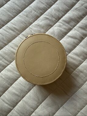 WOLF Beige Round Leather Jewelry Travel Case